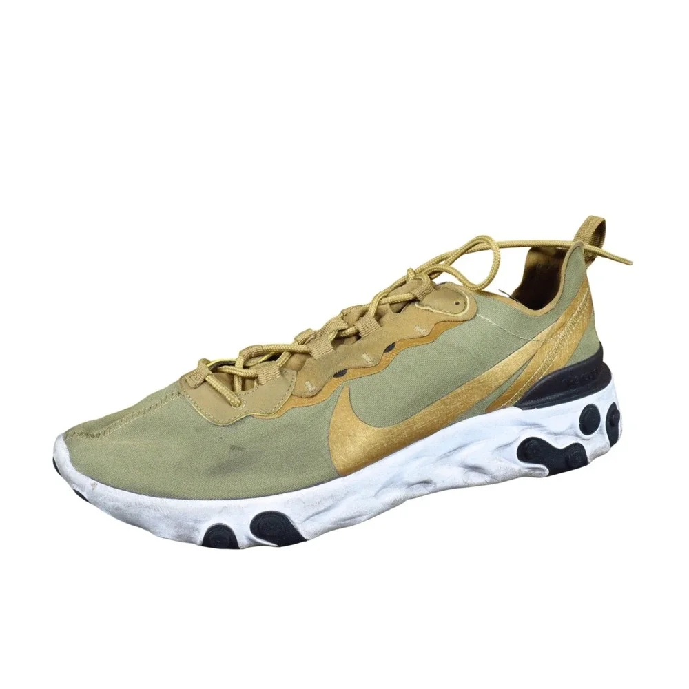 Nike React Element 55 Men Shoes Size 10 Casual Athletic‎ Sneakers Olive Gold